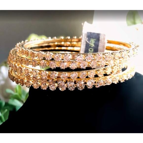 Neiman Marcus Lee Angel Safina Gold Crystal Bangle Bracelet Set 5 NWT 240 - Picture 1 of 10